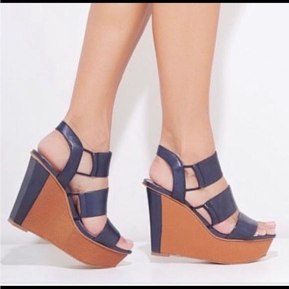 Vince Camuto Niskera Open Toe Peacock Blue and Summer Tan Leather Wedge SZ 8 - Picture 3 of 8